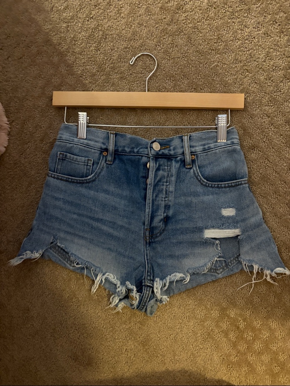 PacSun Light Blue High-Rise Distressed Jean Shorts
